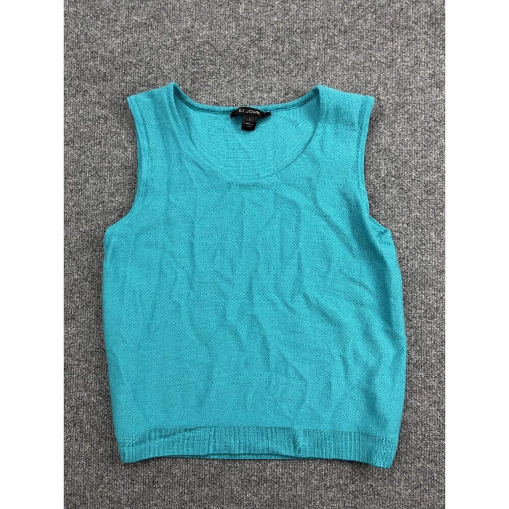 St. John Sweater Tank Womens‎ Large Turquoise Wool Rayon Sleeveless Knit Top